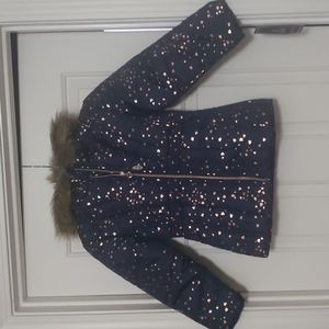 Little Girls Foil Print Puffer Coat Size 6X